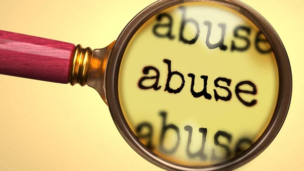 Examinar Estudiar Abuso Muestra Como Una Lupa Abuso Palabras Para — Foto de Stock