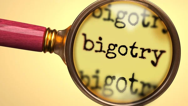 Examine Estude Bigotry Mostrado Como Uma Lupa Palavra Bigotry Para — Fotografia de Stock