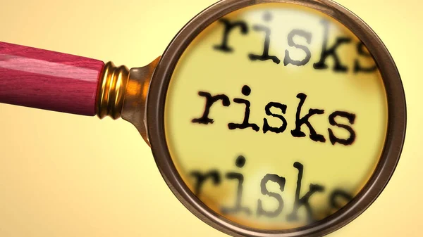 Prozkoumat Studovat Rizika Ukázal Jako Zvětšení Skla Slovní Rizika Symbolizovat — Stock fotografie