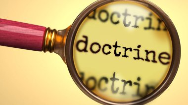 İnceleme ve çalışma doktrini, analiz etme, keşfetme, öğrenme ve doktrine daha yakından bakma sürecini sembolize eden bir cam ve kelime doktrini olarak gösterildi.