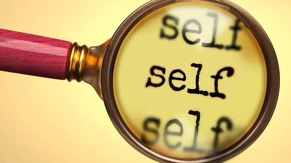 Examine Estude Self Mostrou Como Uma Lupa Palavra Auto Simbolizar — Fotografia de Stock