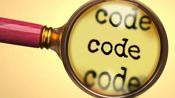 Examine Estudie Código Mostrado Como Una Lupa Código Palabra Para —  Fotos de Stock