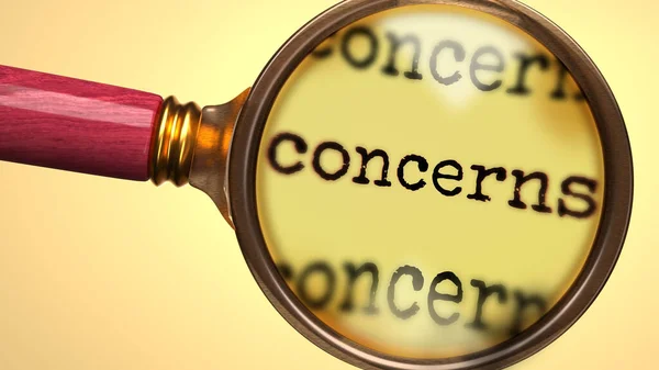 Examine Study Concerns Showed Magnify Glass Word Concerns Symbolize Process — Stock Photo, Image