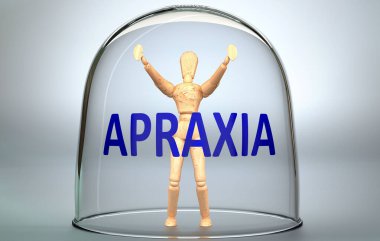Apraxia bir insanı dünyadan ayırabilir ve sınırlayan ve sınırlayan görünmez bir izolasyon içine kilitlenebilir - bir insan figürü olarak resmedilmiş Apraxia, 3D çizim ile