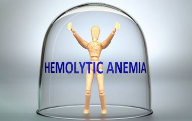 Hemolitik anemi bir insanı dünyadan ayırabilir ve sınırlı bir izolasyona hapsedebilir - bir camın içinde hemolitik anemi, 3 boyutlu illüstrasyon ile bir insan figürü olarak resmedilmiş.
