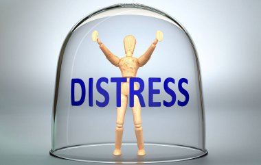 Sıkıntı bir insanı dünyadan ayırabilir ve sınırlayan ve sınırlayan görünmez bir izolasyona hapsedebilir - bir insan figürü olarak resmedilmiş bir ifade ile sıkıntı, 3d illüstrasyon
