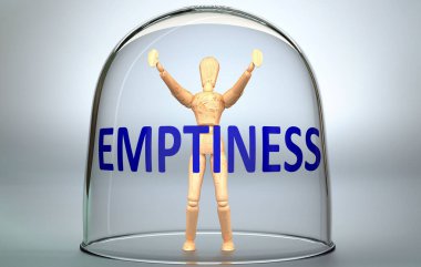 Boşluk bir insanı dünyadan ayırabilir ve sınırlayan ve sınırlayan görünmez bir izolasyon içine kilitlenebilir - bir bardağın içinde bir insan figürü olarak resmedilmiş bir boşluk, üç boyutlu illüstrasyon