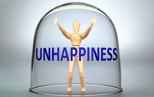행복이란 사람을 세상으로부터 한계내에서 고립되어 수있다 행복이라는 유리잔 형상으로 묘사되어 — 스톡 사진