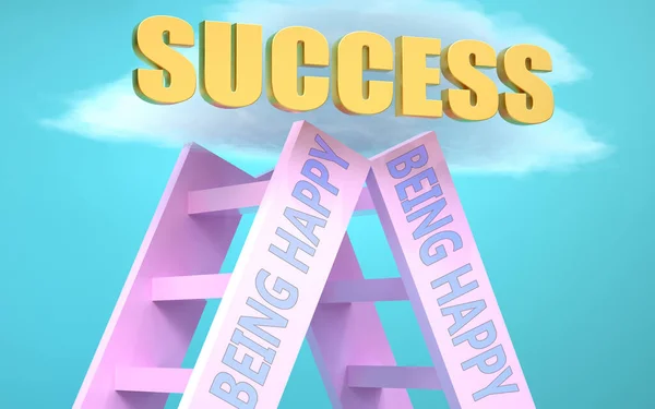 Being Happy Ladder Leads Success High Sky Symbolize Being Happy — Stock Photo, Image