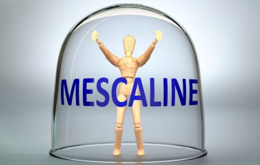 Meskalin bir insanı dünyadan ayırabilir ve bir bardağın içinde Mescaline, 3D çizimi ile kilitli kalmış bir insan figürü olarak resmedilmiş görünmez bir izolasyon içine kilitlenebilir.