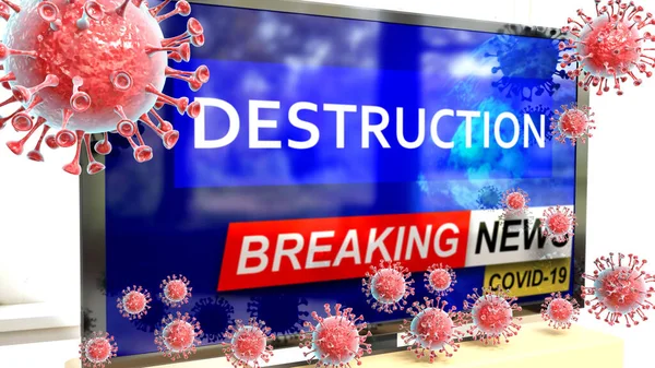 Covid Destruction Set Showing Breaking News Pictured Set Corona Destruction — Stock Photo, Image