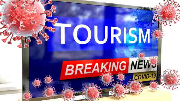 Covid Tourism Set Showing Breaking News Picture Set Corona Tourism — 스톡 사진