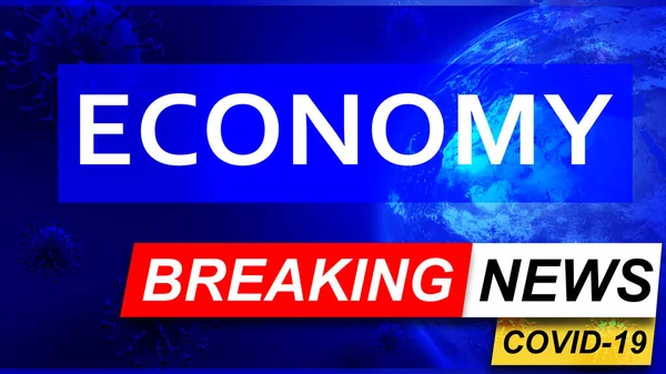 Covid Economie Het Breken Van Nieuws Gestileerde Blauw Nieuws Scherm — Stockfoto