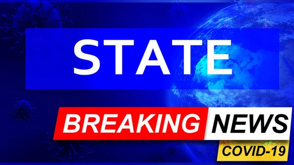 Covid Staat Het Breken Van Nieuws Gestileerde Blauw Nieuws Scherm — Stockfoto