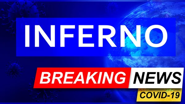 Covid Inferno Breaking News Stylizovaná Modrá Zpravodajská Obrazovka Novinkami Týkajícími — Stock fotografie