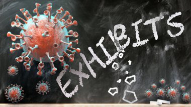 Kapsamlı ve sergiler - covid-19 virüsleri okul tahtasına yazılan sergileri kırıp yok ediyor, 3D çizimler