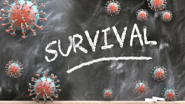 생존과 바이러스 세계적 혼란과 생존을 코로나 바이러스가 칠판을 공격하는 Survival — 스톡 사진