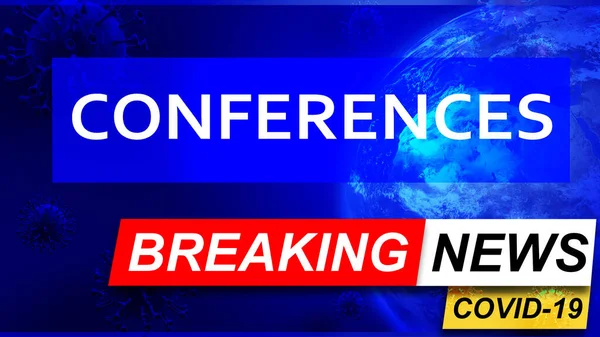 Covid Conferences Breaking News Stylized Blue News Screen News Related — Stock Photo, Image