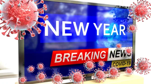 Covid New Year Showing Breaking News Pictured Set Corona New — стоковое фото
