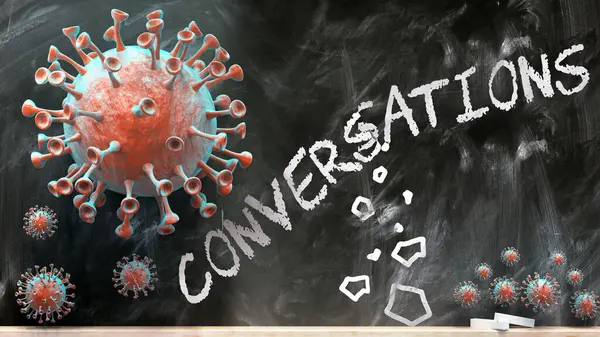 Covid Conversazioni Virus Covid Rompere Distruggere Conversazioni Scritte Una Lavagna — Foto Stock