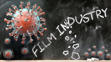 Covid ve film endüstrisi - covid-19 virüsleri okul tahtasına yazılmış film endüstrisini yıkıp yok ediyor.