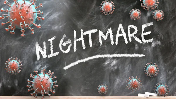 Nightmare Covid Virus Pandemische Onrust Nightmare Afgebeeld Als Corona Virussen — Stockfoto