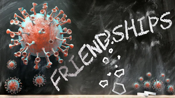 Covid Friendships Covid Virus Breaking Destroying Friendships Written School Blackboard — 图库照片
