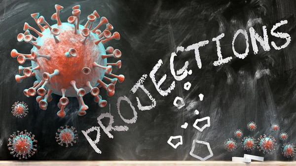 Covid Projections Covid Virus Breaking Destroying Projections Written School Blackboard — 图库照片