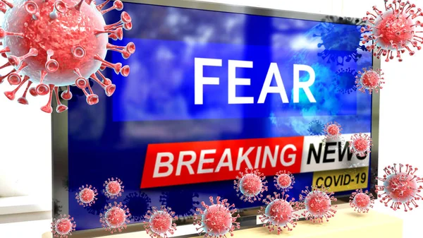Covid Angst Und Ein Fernsehgerät Mit Breaking News Dargestellt Als — Stockfoto