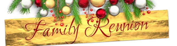 Familientreffen Und Weiße Weihnachtskarte Mit Hellem Hintergrund Goldenem Geschenkpapier Weihnachtsschmuck — Stockfoto