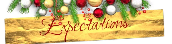 Förväntningar Och Vit Julkort Med Ljus Bakgrund Gyllene Present Förpackningspapper — Stockfoto