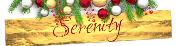 Gelassenheit Und Weiße Weihnachtskarte Mit Hellem Hintergrund Goldenem Geschenkpapier Weihnachtsschmuck — Stockfoto