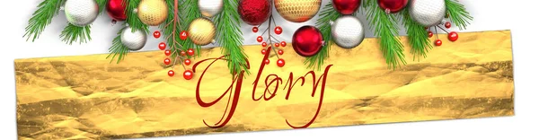 Glória Cartão Natal Branco Com Fundo Claro Papel Embalagem Dourado — Fotografia de Stock