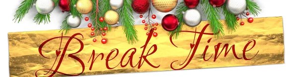 Pausenzeit Und Weiße Weihnachtskarte Mit Hellem Hintergrund Goldenem Geschenkpapier Weihnachtsschmuck — Stockfoto