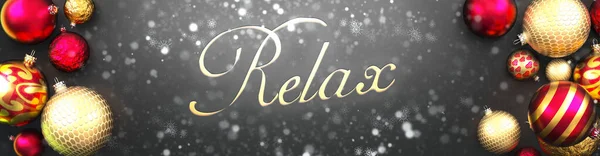 Relax Christmas Fancy Black Background Card Christmas Ornament Balls Snow — стоковое фото