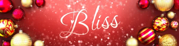 Błogość Kartka Świąteczna Czerwone Tło Kulkami Świątecznymi Śnieg Eleganckie Słowo — Zdjęcie stockowe