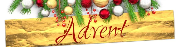 Advents Und Weiße Weihnachtskarte Mit Hellem Hintergrund Goldenem Geschenkpapier Weihnachtsschmuck — Stockfoto
