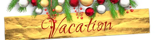 度假和白色圣诞卡 背景浅薄 金色礼物包装纸 圣诞装饰品和花哨典雅的词度假 3D插图 — 图库照片