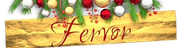 Inbrunst Und Weiße Weihnachtskarte Mit Hellem Hintergrund Goldenem Geschenkpapier Weihnachtsschmuck — Stockfoto