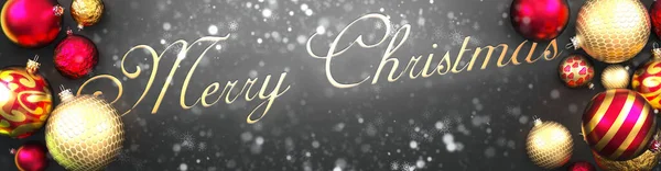 Feliz Natal Elegante Cartão Fundo Preto Bolas Ornamento Neve Uma — Fotografia de Stock