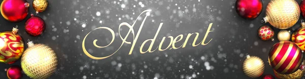 Advent Vánoce Luxusní Černé Pozadí Vánoční Ozdobou Koule Sníh Elegantní — Stock fotografie