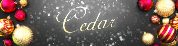 Cedr Vánoce Luxusní Černé Pozadí Vánoční Ozdobou Koule Sníh Elegantní — Stock fotografie