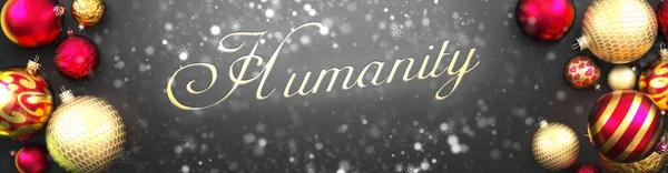 Humanity Christmas Fancy Black Background Card Christmas Ornament Balls Snow — Stock Photo, Image