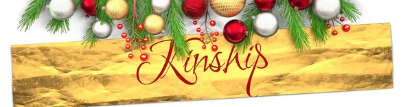 배경의 키니어 카드와 화이트 크리스마스 황금빛 크리스마스 장식과 화려하고 단어킨 — 스톡 사진