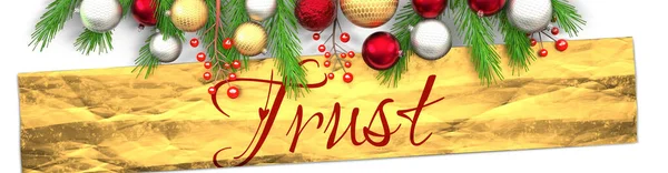 Vertrauen Und Weiße Weihnachtskarte Mit Hellem Hintergrund Goldenem Geschenkpapier Weihnachtsschmuck — Stockfoto