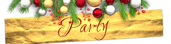 Party Und Weiße Weihnachtskarte Mit Hellem Hintergrund Goldenem Geschenkpapier Weihnachtsschmuck — Stockfoto