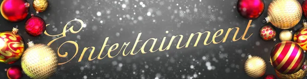 Розваги Різдво Фантійна Чорна Листівка Ялинковими Прикрасами Сніг Елегантне Слово — стокове фото