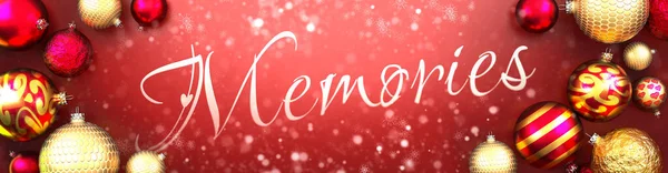 Herinneringen Kerstkaart Rode Achtergrond Met Kerstballen Sneeuw Een Chique Elegant — Stockfoto