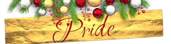 Pride White Christmas Card Light Background Golden Present Packaging Paper — Stockfoto