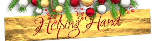 Helfende Hand Und Weiße Weihnachtskarte Mit Hellem Hintergrund Goldenem Geschenkpapier — Stockfoto